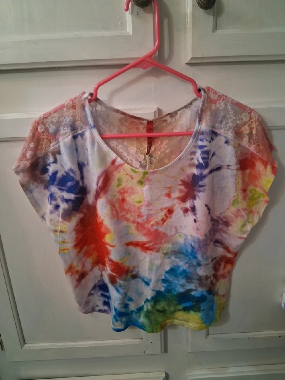 Tie-Dye Semi Crop With Lace Back - Multicolor